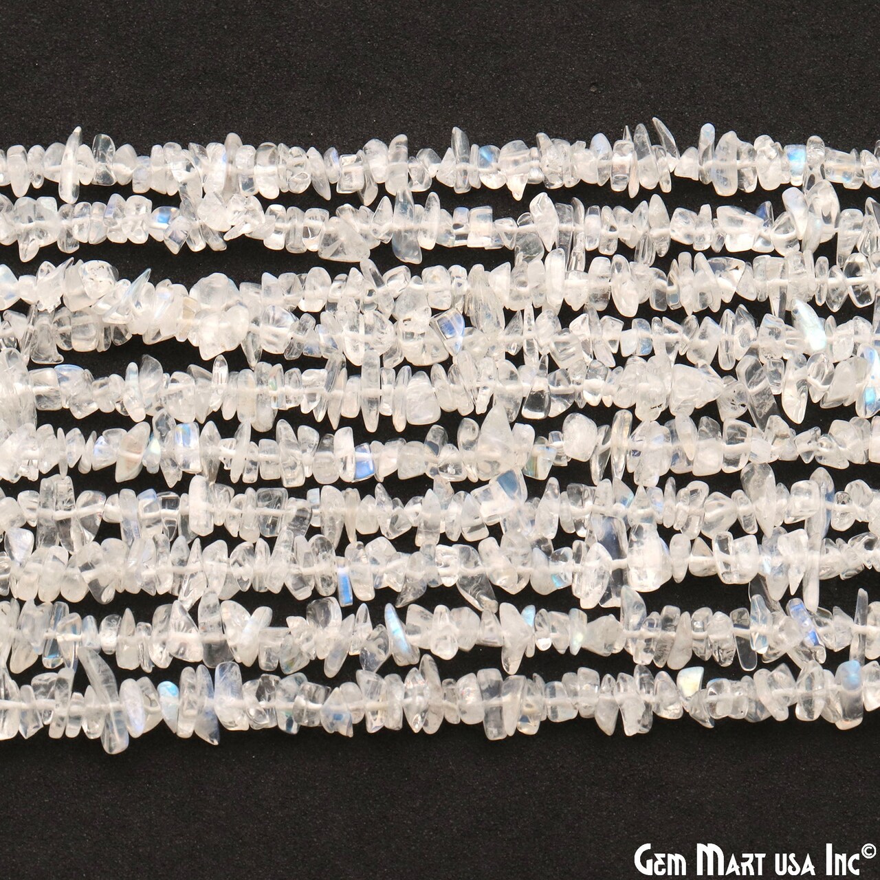 Rainbow Moonstone Chip Beads, 34 Inch, Natural Chip Strands, Drilled Strung Nugget Beads, 7-10mm, Polished, GemMartUSA (CHRM-70004)
